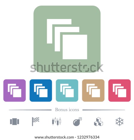 Multiple canvases white flat icons on color rounded square backgrounds. 6 bonus icons included