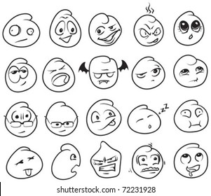 Multiple cartoon faces with various expressions and attitudes