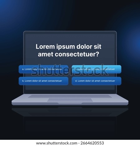 Multiple Choice Question on Laptop with Dark Background Illustration