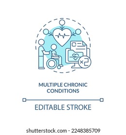 Multiple chronic conditions blue concept icon. Chronic care management challenge abstract idea thin line illustration. Isolated outline drawing. Editable stroke. Arial, Myriad Pro-Bold fonts used