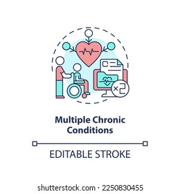 Multiple chronic conditions concept icon. Chronic care management challenge abstract idea thin line illustration. Isolated outline drawing. Editable stroke. Arial, Myriad Pro-Bold fonts used