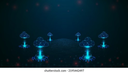 Ilustración vectorial de varios símbolos en la nube, nube 2D, nube 3D, trabajo en múltiples nube conectado a grandes datos.