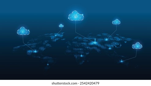 Ilustração de vetor de símbolo de nuvem múltipla, nuvem 2D, nuvem 3D, dados conectados de trabalho de várias nuvens.