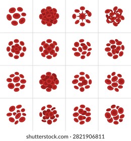 Multiple clusters of red blood cells shown in a scientific illustration format