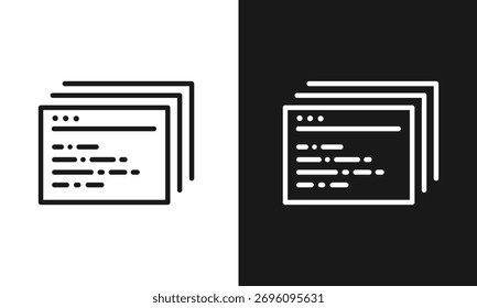 Multiple Code Windows Icon Vector Illustration, Stacked Browser Tabs, Software Development, and Programming Files Line Art for IT Concepts.