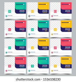Multiple color calendar design for 2020