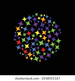 Multiple Color Carnival Star Vector Art, Icons, and Graphics. Colorful Seamless Pattern of Celestial Bodies. Rainbow Color