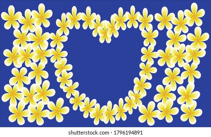 Multiple  color flowers in heart shape with blue back ground