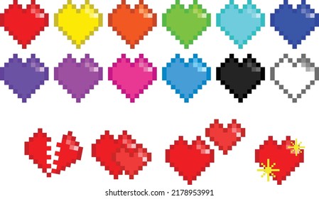 Multiple color Heart shsped pixel  images