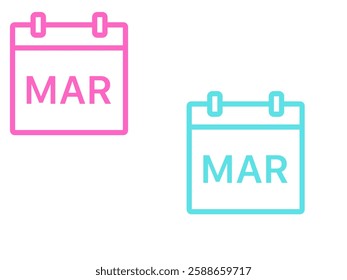 Multiple Color March Month leaf spring. March 2025 calendar. Calendar sheet with days of the week. Vector illustration.