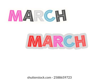 Multiple Color March Month leaf spring. March 2025 calendar. Calendar sheet with days of the week. Vector illustration.