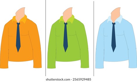 Multiple color shirt, orange shirt, green shirt, blue shirt vector