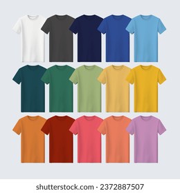 Multiple Color Tshirt for Designers, Unisex Mockup Fashion Shirt, Man Blank T-Shirt Clothes Template, Realistic Male Front 3D Shirt Clothes