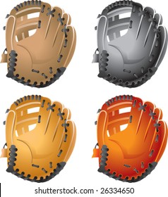 multiple colored baseball gloves