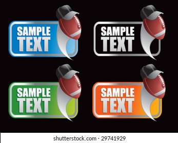 multiple colored curl banners featuring footballs with hats