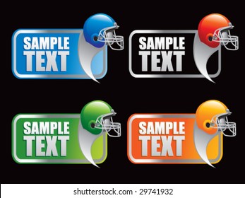multiple colored curl banners featuring football helmets