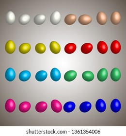 Multiple colored eggs, plowed, realistic, set, vector 3d