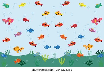 Multiple Colored Fishes in Aquarium Vector
