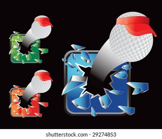 multiple colored icon breaking golf balls with visors