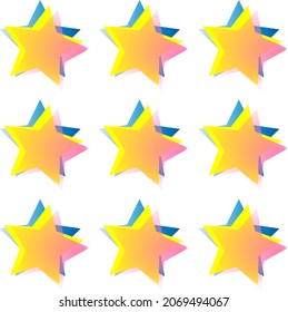 Multiple colored simple stars pattern. Red yellow and blue. Vector illustration.