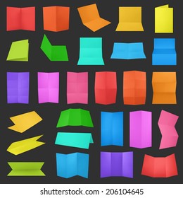 Multiple colorful folded A4 paper sheet set with the realistic shading, eps10 vector illustration, color layer is separate, easy to edit