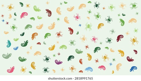 Multiple colorful insects and bugs with various shapes and vivid colors on a light background suitable for educational, decorative, or design projects