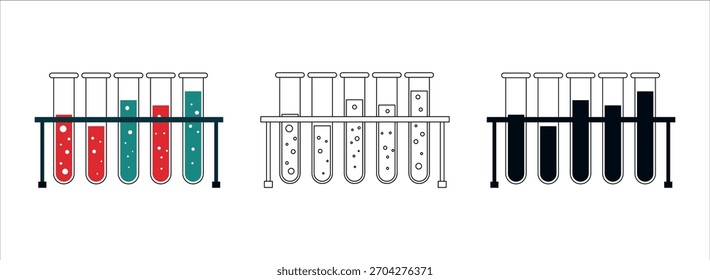Multiple colorful test tubes in rack for scientific laboratory and chemistry concepts
