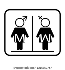 Multiple colors and style of tiolet sign which include men and women sign inside the sign 