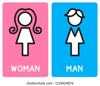 Multiple colors and style of tiolet sign which include men and women sign inside the sign.