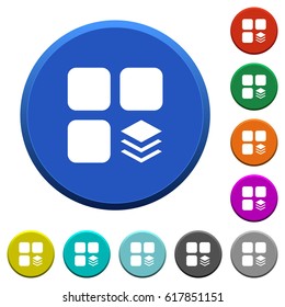 Multiple components round color beveled buttons with smooth surfaces and flat white icons