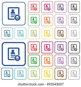 Multiple contacts color flat icons in rounded square frames. Thin and thick versions included.