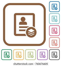 Multiple contacts simple icons in color rounded square frames on white background