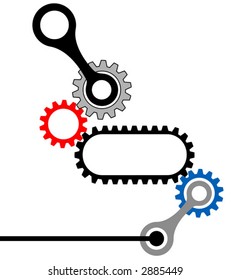 Multiple copyspaces in this abstract mechanical-industrial background, a sort of flowchart-space. Or use the elements (each on its own layer) separately.