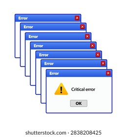 Multiple critical error windows. vector illustration
