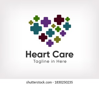 Corazón de forma cruzada múltiple, logotipo de salud médica de amor, ilustración de diseño de símbolos