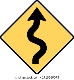 Multiple curves ahead. British Columbia road signs in Canada