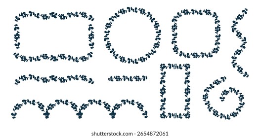 Multiple decorative leaf patterns are presented in different shapes such as circles, rectangles, and curves, ideal for crafting, design, or decoration projects.