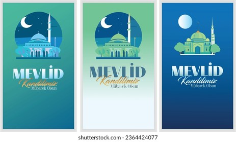 Mehrere Design-Vorlage für Öllampe, Vektorgeschichte und Fest-Card-Design für religiöse Anlässe. Übersetzung: 'Happy Mawlid Kandili'