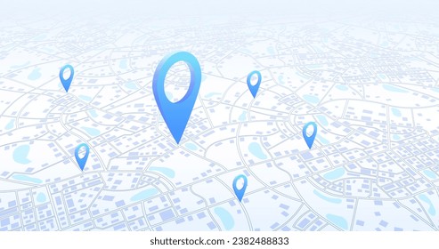 Multiple destinations from home. Gps tracking map. Track navigation pins on street maps, navigate mapping technology and locate position pin. Futuristic travel gps map or location navigator vector