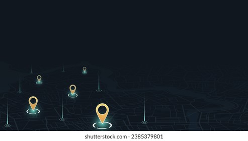 Multiple destinations from home. Gps tracking map. Track navigation pins on street maps, navigate mapping technology and locate position pin. Futuristic travel gps map or location navigator vector