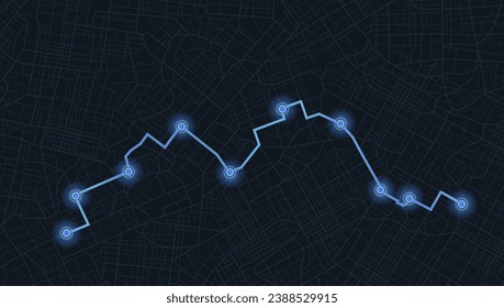 Multiple destinations from home. Gps tracking map. Track navigation pins on street maps, navigate mapping technology and locate position pin. Futuristic travel gps map or location navigator vector