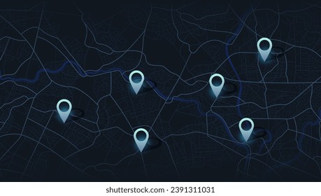 Múltiples destinos desde casa. Mapa de seguimiento de Gps. Rastrear los pines de navegación en los mapas callejeros, navegar por la tecnología de mapeo y localizar el pin de posición. Navegador de localización o mapa de gps de viaje futurista