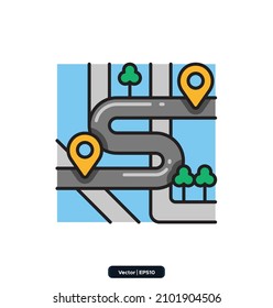 multiple destinations icon. map and navigation icons. Icons included Maps, location and navigation icons. Collection of high quality vector icons. 