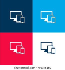 Multiple Devices Four Color Material And Minimal Icon Logo Set In Red And Blue