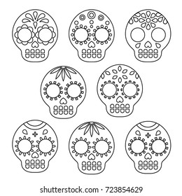 Multiple different sugar skulls for coloring.