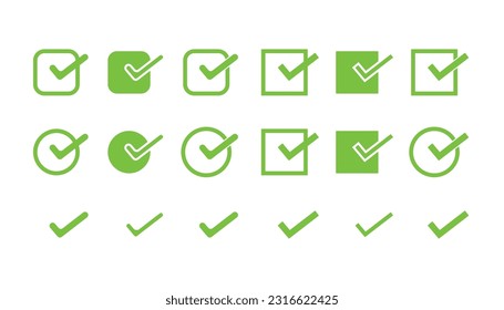 Multiple Different types of check marks. Check in boxes and circles set. Check mark icon set vector design