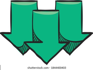 Multiple Download Arrow Icon In Color Drawing.