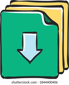 Multiple Download Arrow Icon In Color Drawing.