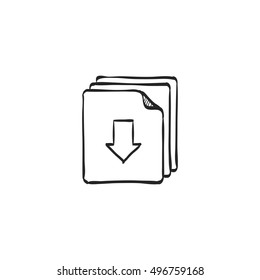 Multiple Download Arrow Icon In Doodle Sketch Lines.