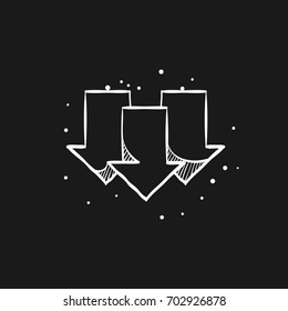 Multiple download arrow icon in doodle sketch lines.